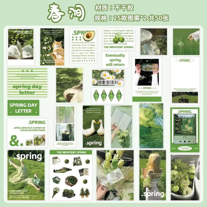 50 feuilles d'autocollants paysages quatre saisons, scènes saisonnières vives pour la décoration de