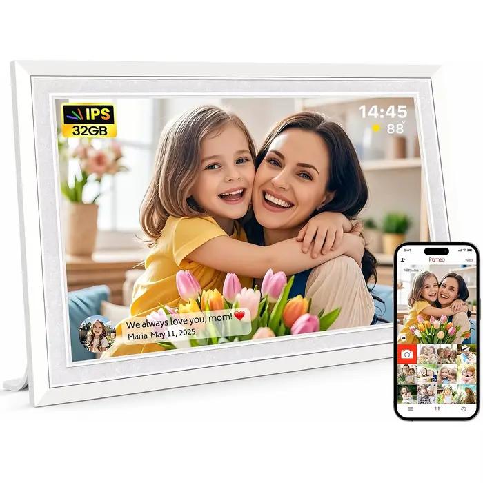 Cadre photo numérique WiFi 10,1 pouces - Écran tactile IPS 1280x800, Cadeau idéal pour les personnes