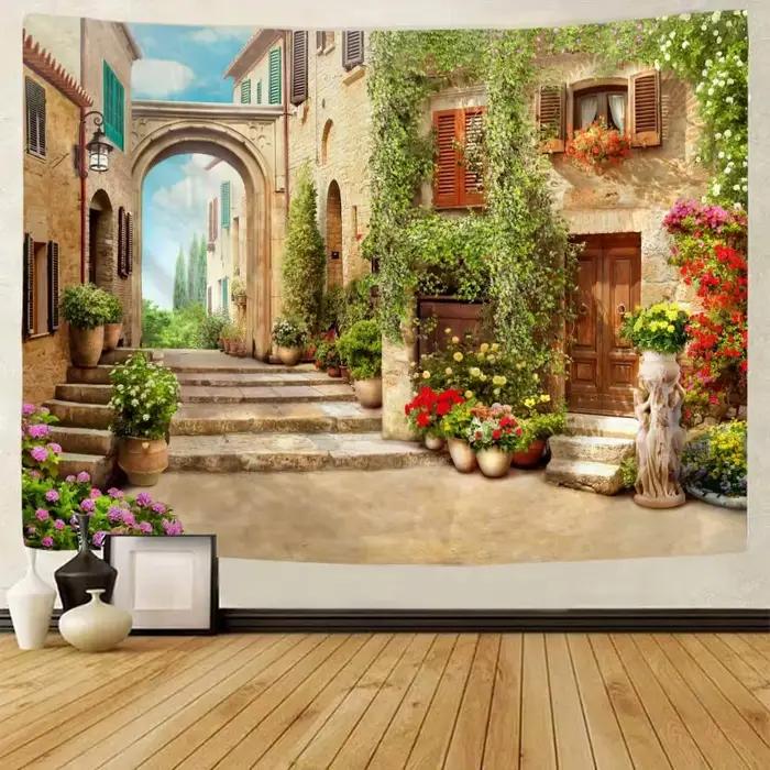 Bohème maison décoration murale salon Art tissu suspendu grand tapisserie imprimée rétro ville jardi