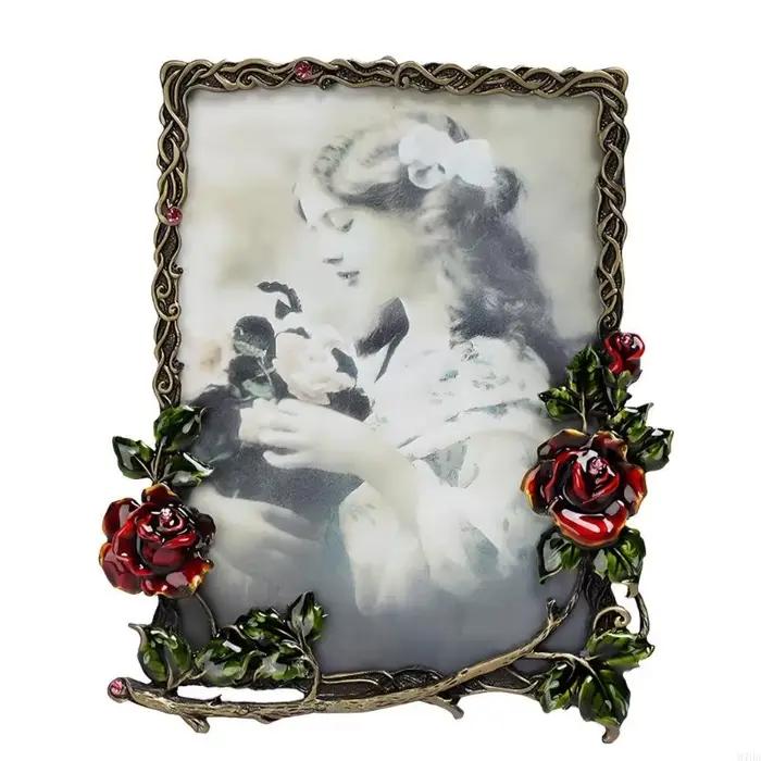 Cadre Photo table en métal en Relief Rose, finition Bronze Antique, avec chevalet, pour salon, chamb