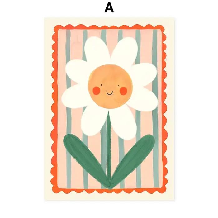 Affiches abstraites minimalistes de fleurs colorées, imprimés d'art mural, peinture sur toile, image