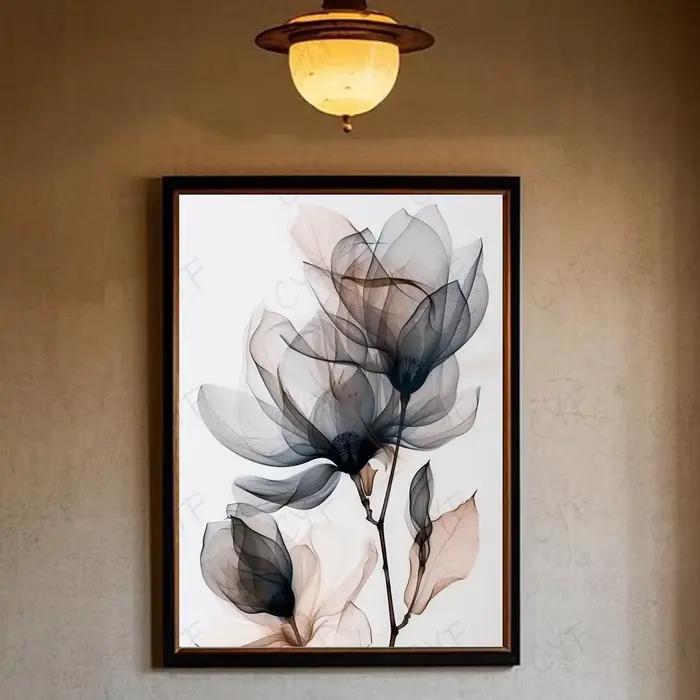 Peinture sur toile de fleurs à l'encre noire et blanche, pour la maison, le bureau, la chambre à cou