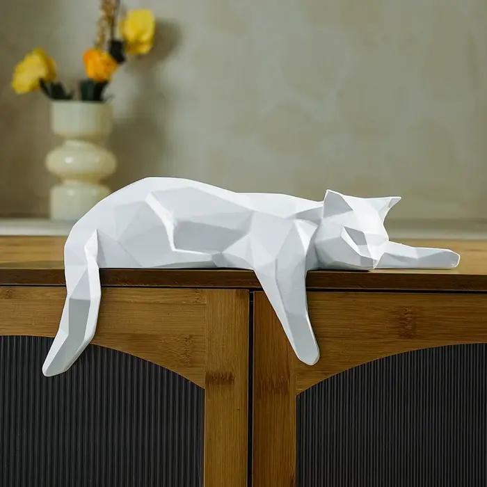 Statue de chat noir et blanc - Figurine décorative géométrique moderne pour la maison, le bureau, co