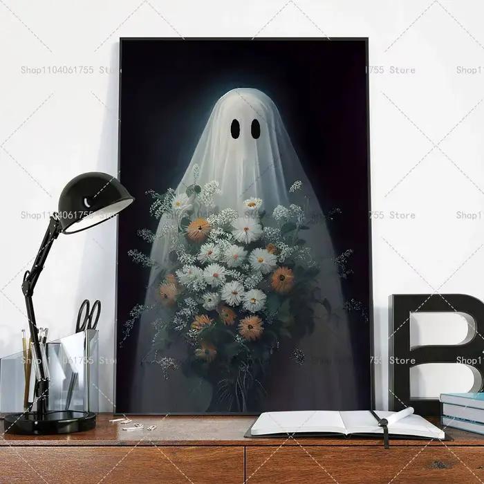 Affiche gothique d'Halloween avec fantômes, autocollant artistique auto-adhésif en papier imperméabl