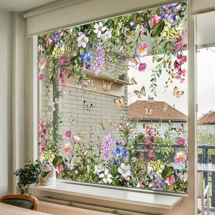 Autocollant de fenêtre décoratif floral pour porte vitrée, chambre et salle de bain, amovible, à adh