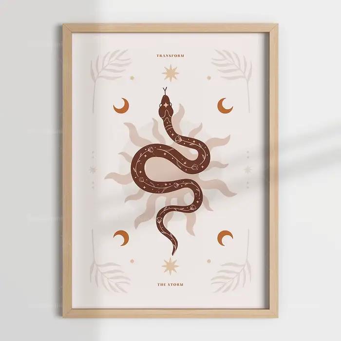Boho serpent art, animal compact, transformer la tempête, boho serpent illustration, cadeau d'interr