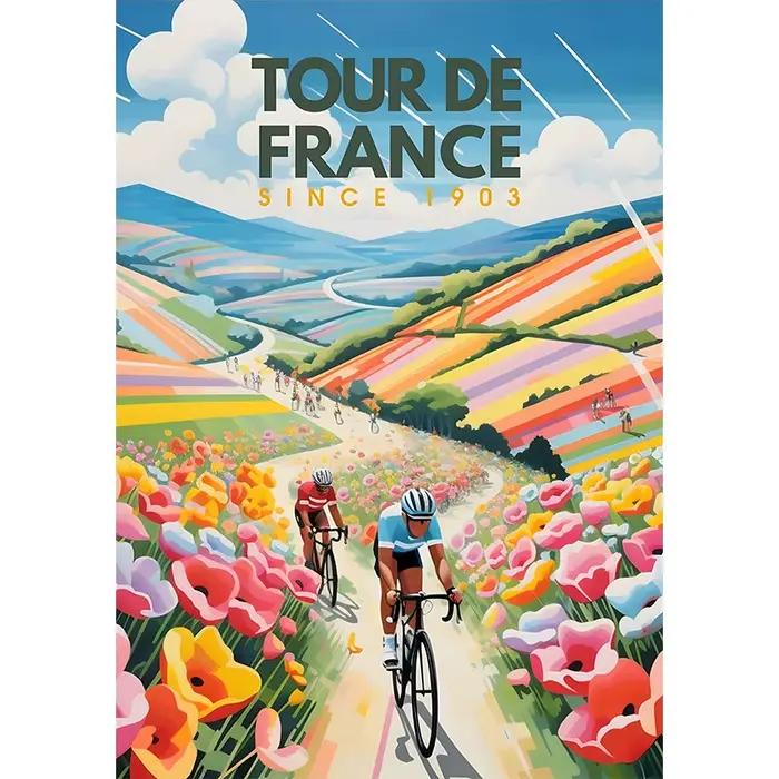 Affiche De vélo et cycliste Tour De France, Circuit Alpe D'Huez, imprimés De paysage, peinture sur t