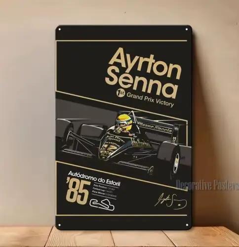 Affiche métallique de la course Ayrton Senna Estoril 1985 - Plaque de collection - Taille : 20x30cm