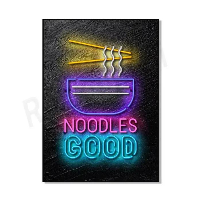 Affiche imprimée effet néon, nourriture, nouilles, sushi, pizza, bière, café, boisson saine, décorat