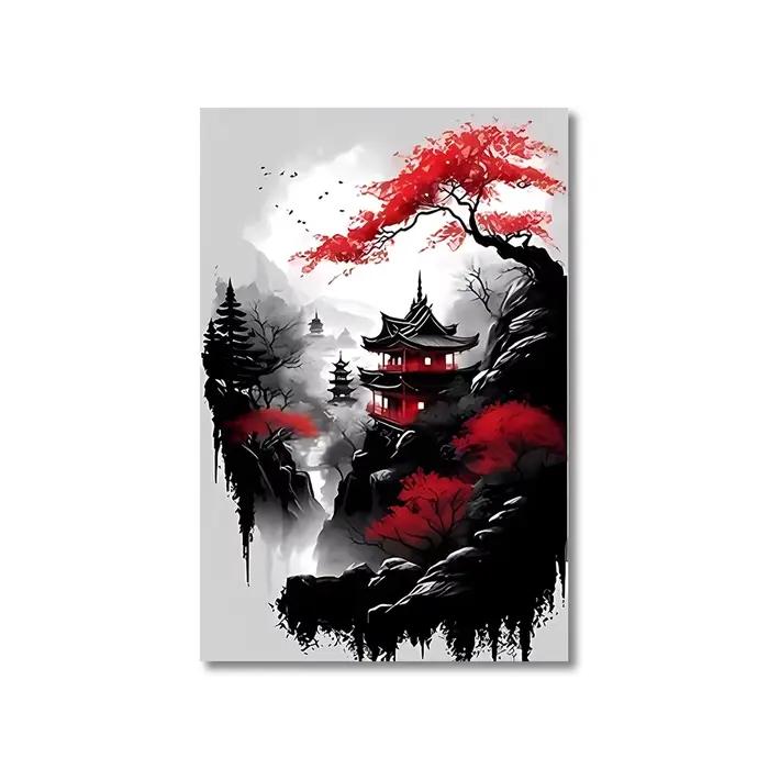 Affiche d'art mural de paysage naturel de Style japonais Vintage, peinture sur toile orientale noir