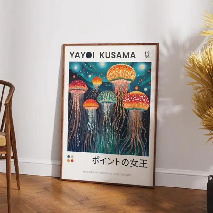 Affiche sur toile Yayoi Kusama, art des méduses, inspiration Kusama, art mural abstrait, impression
