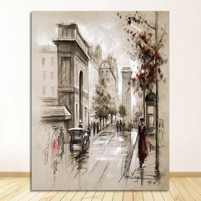 Affiches imprimées 3 pièces, images de paysage de rue de ville abstraite pour salon, cadre d'art mur