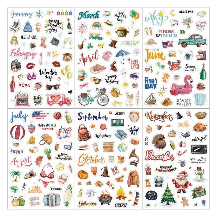 Autocollants prédécoupés en papier auto-adhésif, 6 feuilles, pour Scrapbooking, journaux, planificat