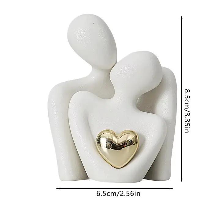 Sculpture de Couple Romantique Abstraite en Céramique, Artisanat d'Art pour Décor de Bibliothèque