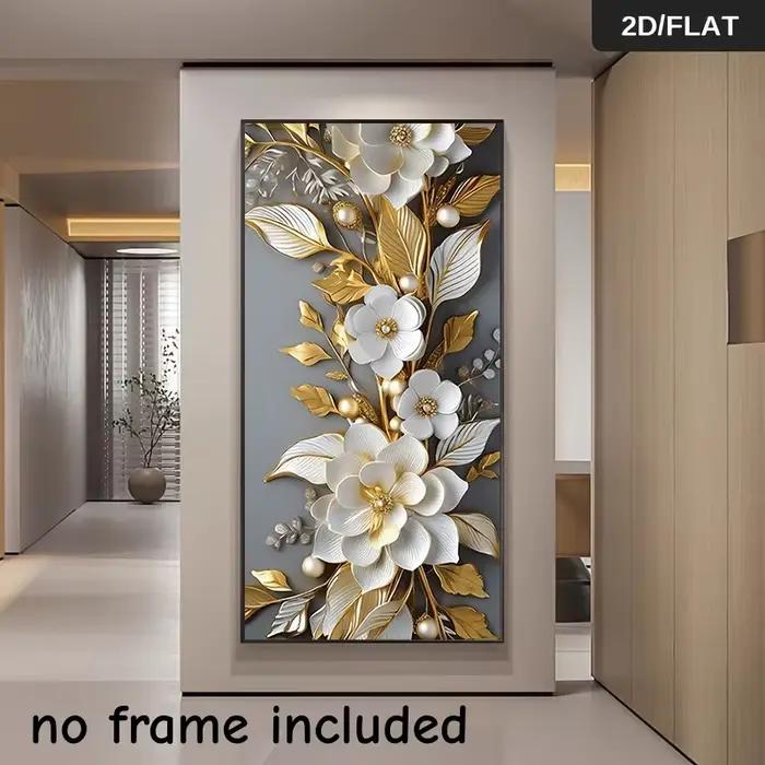 1 peinture sur toile moderne et luxueuse avec des fleurs dorées et blanches, décoration en perles, p