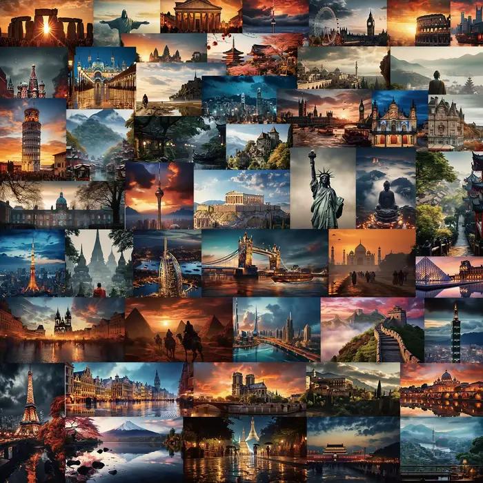Autocollants de Repères de Ville du Monde Esthétique de Dessin Animé, Décalcomanies de Paysage de Vo