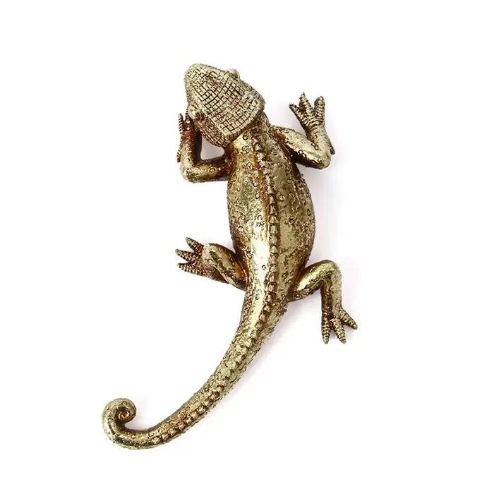 Décoration murale Gecko, Sculpture murale d'art en résine, Figurine suspendue de lézard doré pour ma