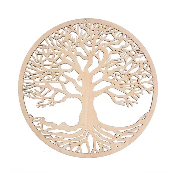 Arbre de vie en bois, décor artistique mural suspendu, artisanat en bois, ornement creux pour décora