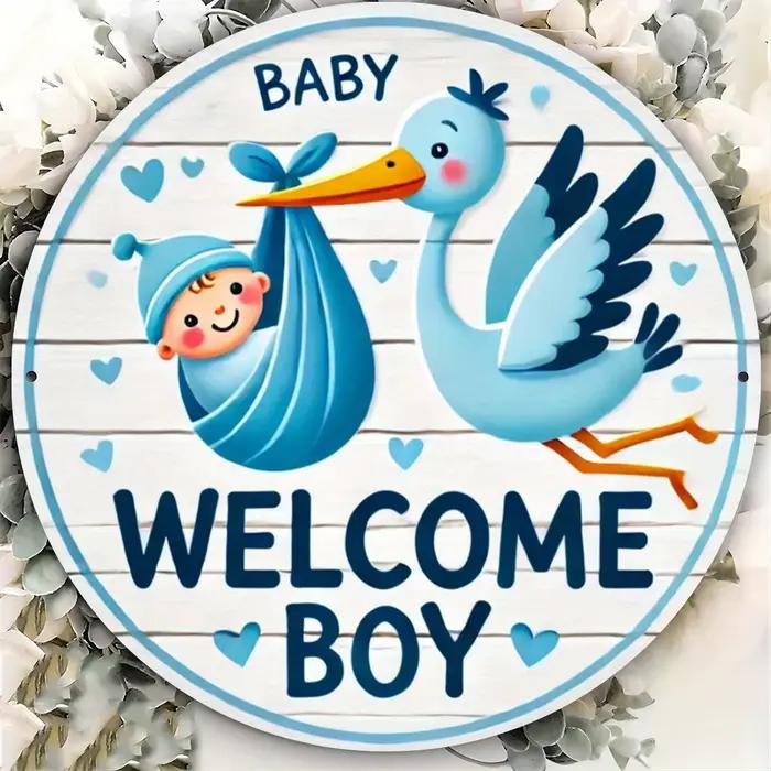 Disque rond en bois de 8 pouces, tenture murale de bienvenue pour nouveau-né, garçons et filles, cha