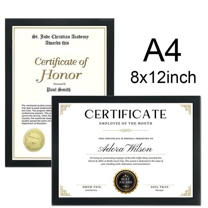 1/2/3 pièces cadre Photo en bois A4 8X12in certificat d'honneur cadre de Document cadre Photo en boi
