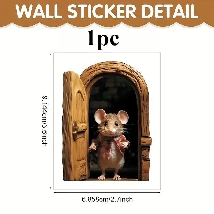 Autocollant Mural Souris Mignonne qui Ouvre la Porte, Autocollant Amusant à Coller et Décoller pour