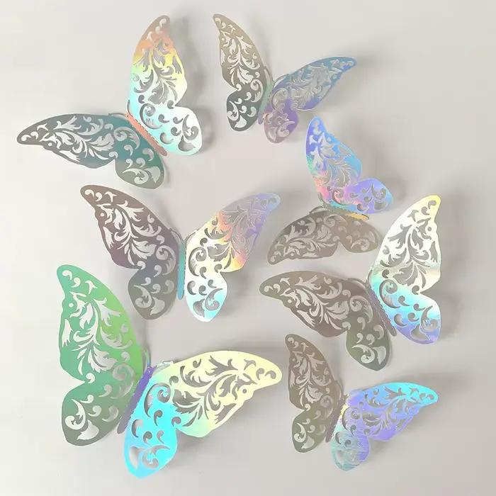 Papier peint papillons creux multicolores, 12 pièces, autocollant mural Anti-Collision amovible 3D,