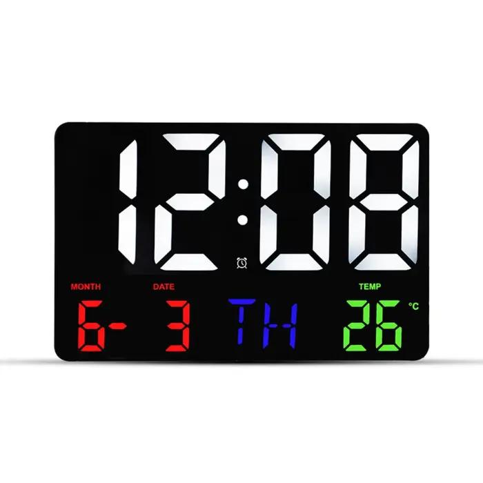 Horloge murale numérique à LED avec grand écran, affichage de la date, affichage de la température,