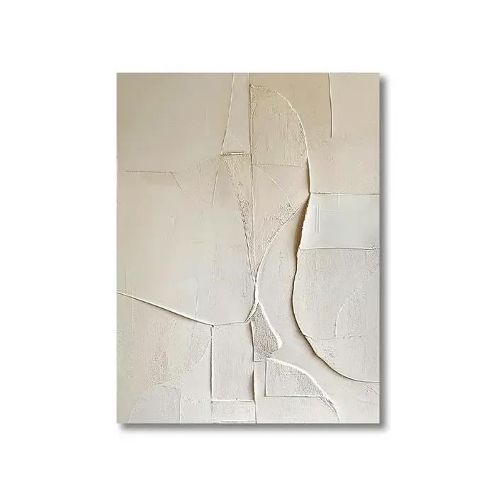 Peinture Minimaliste Crème et Blanche, Grande Toile Texturée Beige, Art Mural Abstrait Beige et Blan