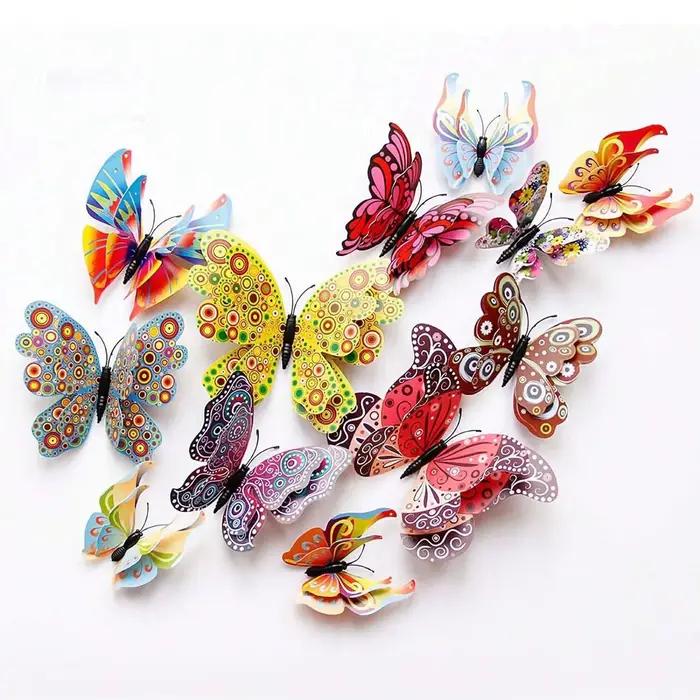 Décoration murale papillon 12 pièces, autocollant papillon 3D pour décoration de fête avec aimant