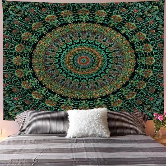 Tapisserie murale suspendue Mandala indien, style Boho, en tissu, psychédélique, Hippie, bohémien, d