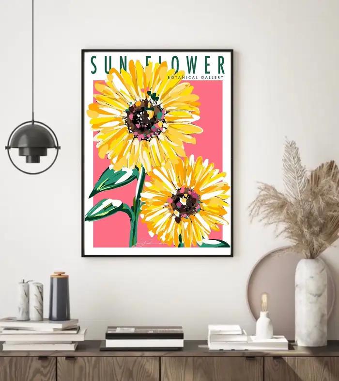 Art mural fleur de soleil imprimé | Impressions florales | Imprime de fleurs botaniques | décor ar