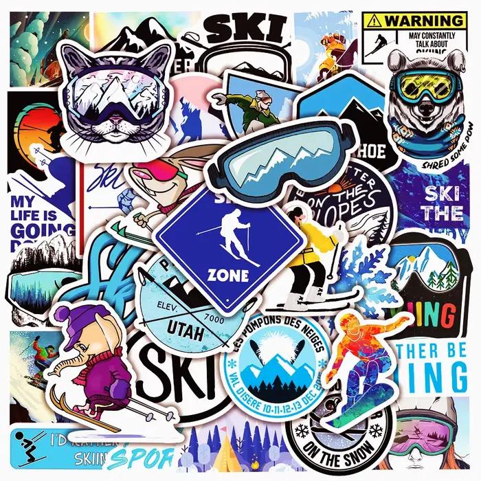 50pcs Cool Ski neige montagne autocollants réfrigérateur valise voiture ordinateur portable Snowboar
