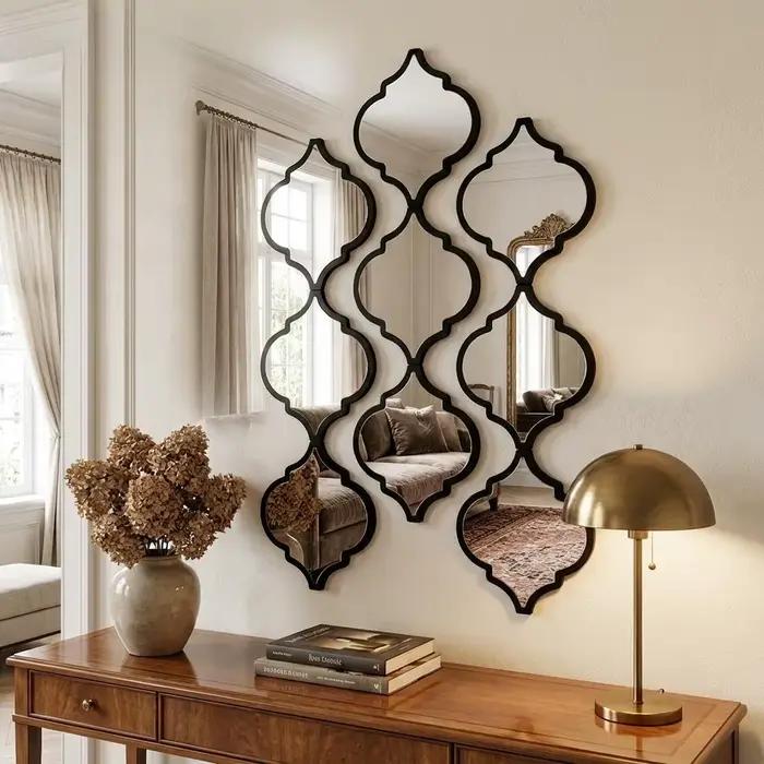 12 grands miroirs muraux marocains - Décoration marocaine noire adaptée à la salle de bain, au salon