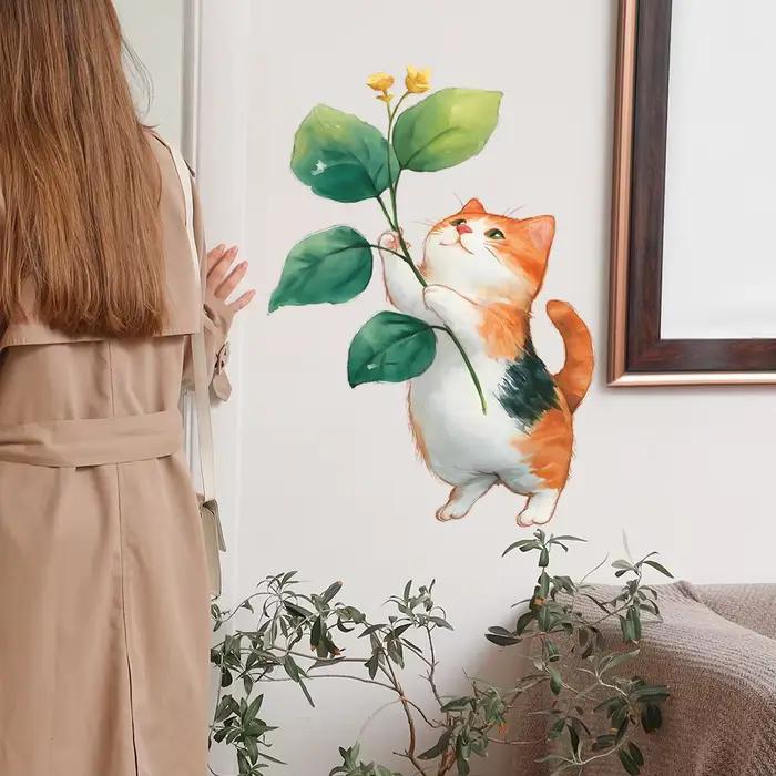 Autocollant Mural chaton malheureux peint, décoration murale de fond de salon, chambre à coucher, dé