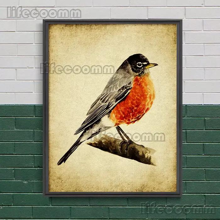 Chaffinch, tétine de charbon, grue oiseau, oiseau bouffant, toile d'art mural Vintage, peinture rust