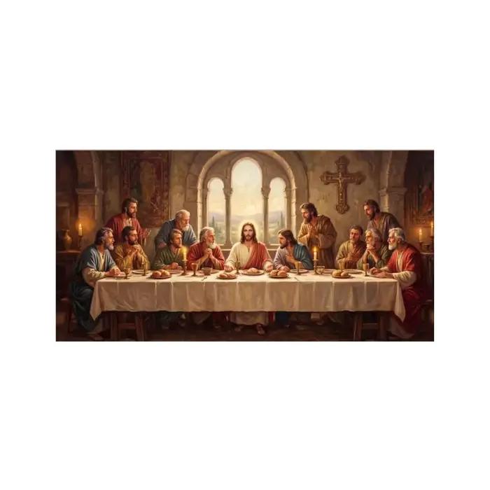 Tableau mural sur toile La Cène, Jésus et ses apôtres, peinture chrétienne religieuse, décoration po