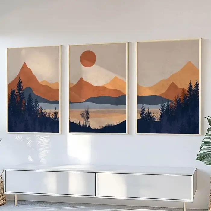 Lot de 3 affiches murales abstraites minimalistes bleues en terre cuite, idéales pour la décoration