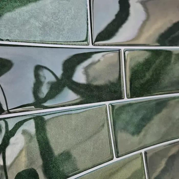 Autocollants muraux auto-adhésifs pour carrelage à motif de brique verte, panneaux imperméables rési