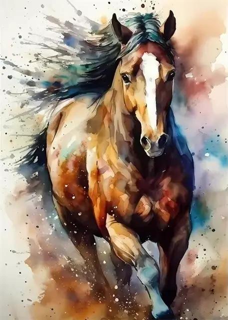 Cheval aquarelle toile peinture à l'huile imprime photos Animal cheval abstrait mur Art affiches mur