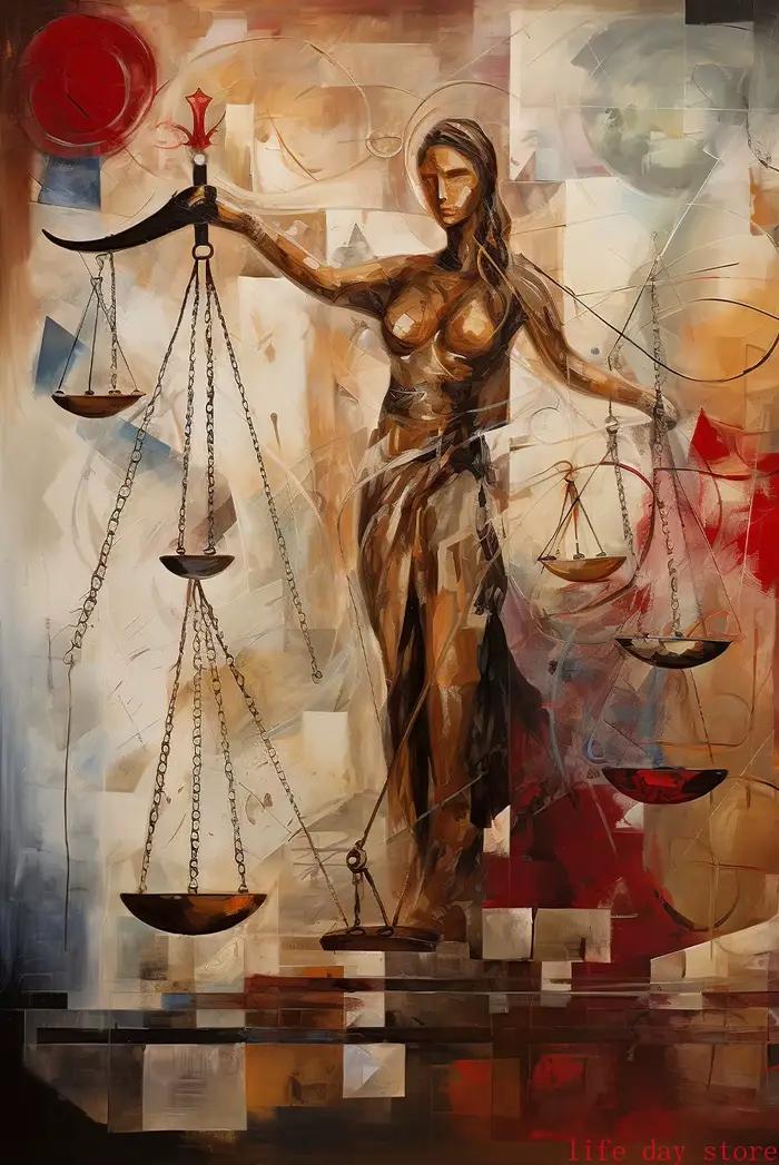 Affiches d'art abstrait sur le thème de la Balance de la Justice et de la Déesse de la Justice, tabl