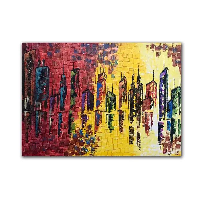 Peinture Murale de Paysage de Ville Colorée, Art Abstrait, Bâtiments, Impression sur Toile, Chambre