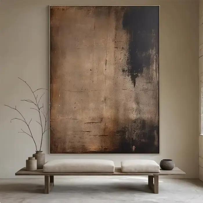 Peinture à l'huile abstraite 100% faite à la main, originale, noir et gris, art mural rétro, grande