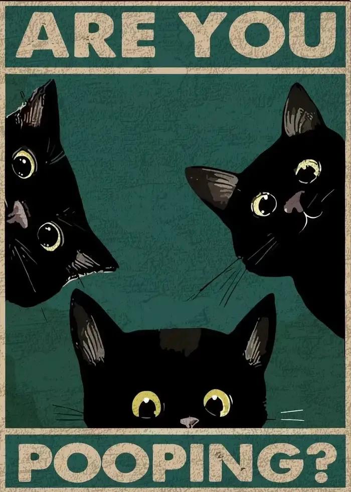 Affiches de salle de bains, signe de salle de bains drôle, imprimés sur toile, chat noir mignon, Art