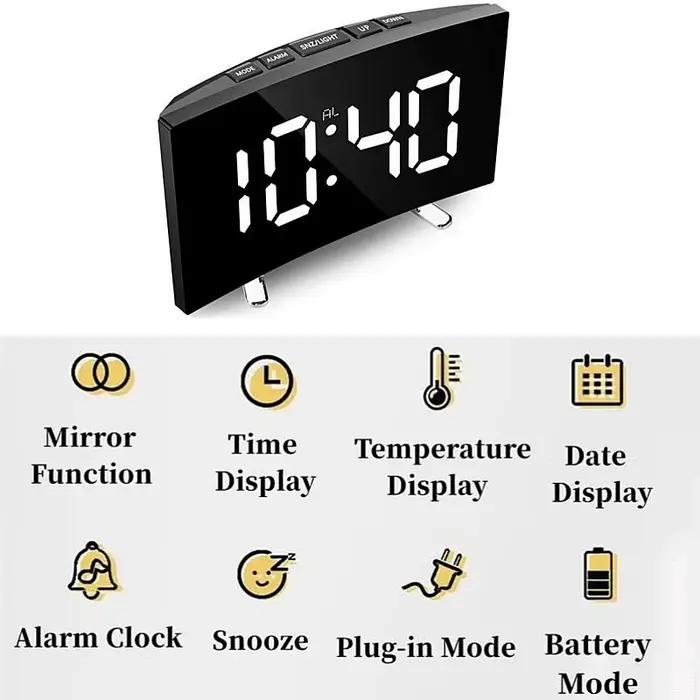 Miroir réveil numérique température Date 2 niveaux de réglage de la luminosité Snooze horloge de Tab