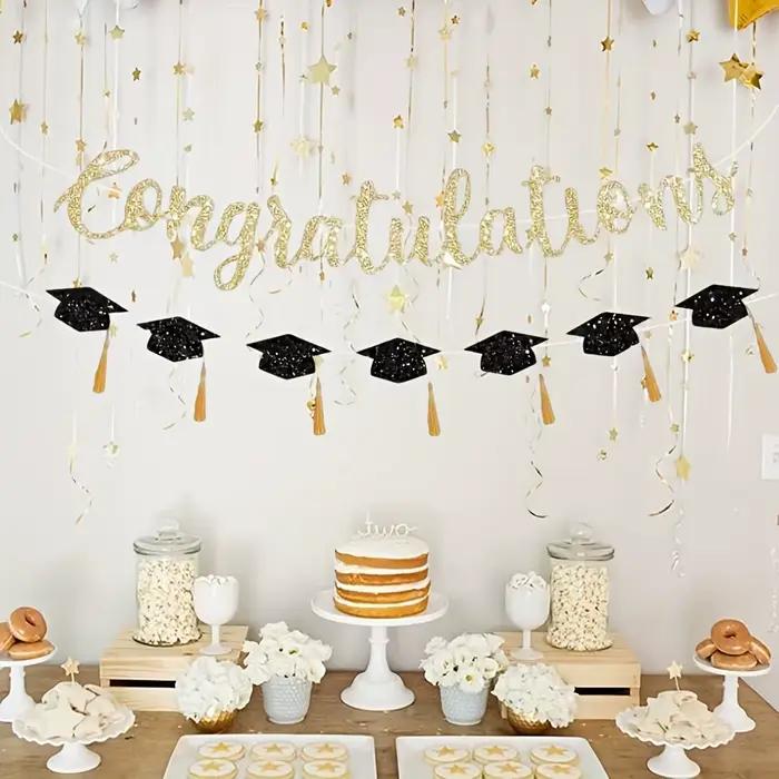 Ensemble de bannières pour fête de remise des diplômes, bannière dorée à paillettes « Félicitations