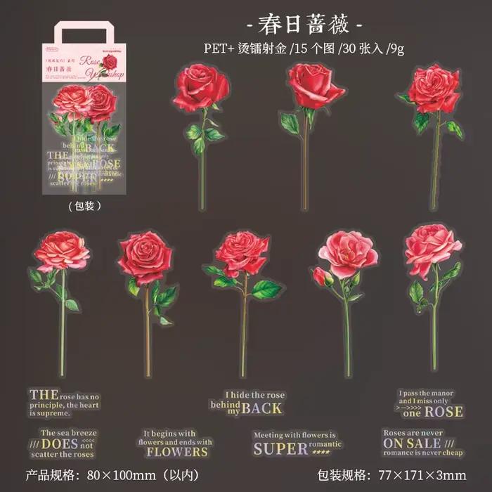Autocollants de fleurs de roses de grande taille, 30 pièces, grandes fleurs de 15 à 15cm et détails