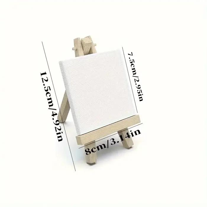 Lot de 6/12 mini toiles et chevalets – Chevalet en bois blanc apprêté et toiles vierges tendues pour