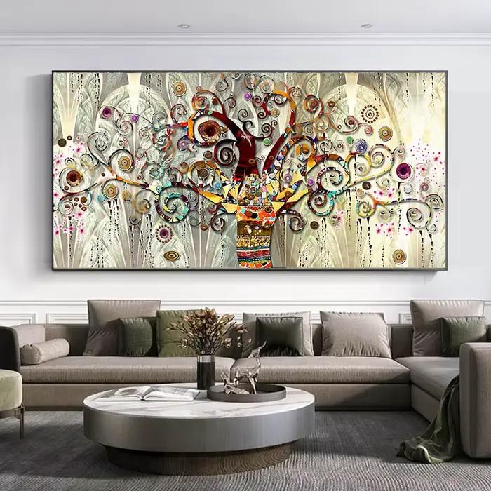 Arbre de vie Gustav Klimt paysage fleurs mur toile peinture scandinave affiche impression photo pour
