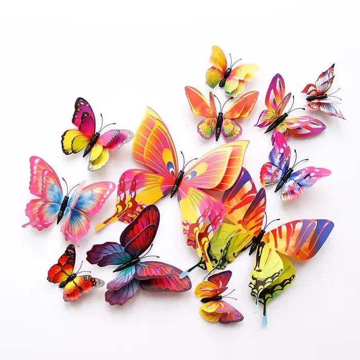 Autocollants muraux papillons 3D à Double couche, 12 pièces, décoration de salon, de chambre d'enfan