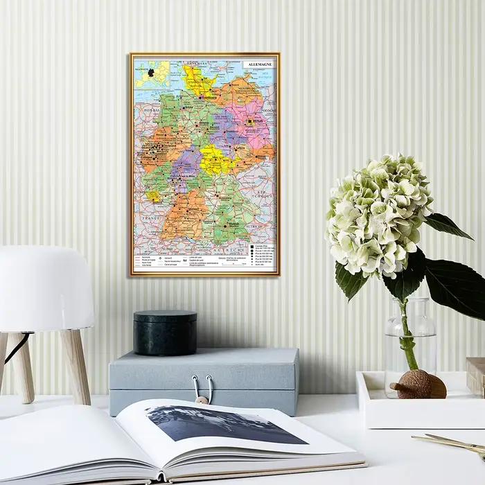 Affiche d'art mural de carte politique allemande, carte de transport en français, peinture sur toile